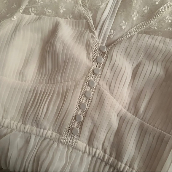 NEW Self-Portrait Chiffon Lace Tiered Mini Dress White Ivory | size UK 8 / US 4 - Picture 12 of 16